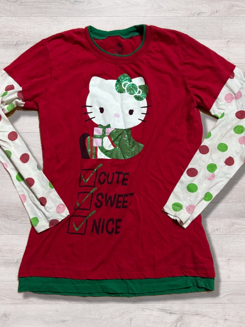 Hello Kitty Holiday Long Sleeve Shirt Juniors Large Christmas Sanrio Festive